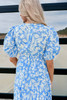 Sky Blue Floral V Neck Puff Short Sleeve Flowy Long Dress Sky Blue Floral V Neck Puff Short Sleeve Flowy Long Dress