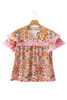 Multicolour Floral Tiered Ruffled Short Sleeve Blouse