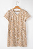 Khaki Abstract Print V Neck Short Sleeve Shift T Shirt Dress