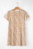 Khaki Abstract Print V Neck Short Sleeve Shift T Shirt Dress