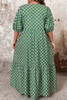 Green Geometric Floral Print Half Sleeve Plus Size Maxi Dress