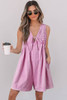 Bonbon Mineral Wash Pleated Bust V Neck Sleeveless Denim Romper