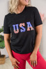 Black USA Stars and Stripes Crew Neck Graphic Tee