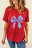 Red American Flag Bow Knot Print Crew Neck T Shirt