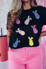 Black Sequin Bunny Doll Graphic Easter Day T Shirt