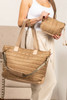 Camel Quiled Patchwork Large Tote Bag and Clutch 2pcs Set