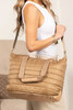 Camel Quiled Patchwork Large Tote Bag and Clutch 2pcs Set