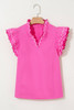 Bright Pink Contrast Scallop Trim Layered Short Sleeve V Neck Blouse Bright Pink Contrast Scallop Trim Layered Short Sleeve V Neck Blouse