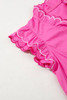 Bright Pink Contrast Scallop Trim Layered Short Sleeve V Neck Blouse Bright Pink Contrast Scallop Trim Layered Short Sleeve V Neck Blouse