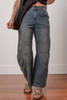 Sail Blue Exposed Stitching Loose Straight High Waist Jeans