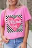 Sachet Pink Checkered Heart Pattern mama Bow Graphic Tee Sachet Pink Checkered Heart Pattern mama Bow Graphic Tee