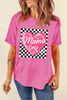 Sachet Pink Checkered Heart Pattern mama Bow Graphic Tee Sachet Pink Checkered Heart Pattern mama Bow Graphic Tee