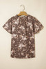 Khaki Retro Floral Print Tassel Tie Split Neck Short Sleeve Blouse Khaki Retro Floral Print Tassel Tie Split Neck Short Sleeve Blouse