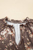 Khaki Retro Floral Print Tassel Tie Split Neck Short Sleeve Blouse Khaki Retro Floral Print Tassel Tie Split Neck Short Sleeve Blouse