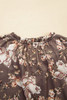 Khaki Retro Floral Print Tassel Tie Split Neck Short Sleeve Blouse