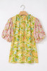 Multicolour Printed Contrast Bubble Sleeve Patchwork Blouse Multicolour Printed Contrast Bubble Sleeve Patchwork Blouse