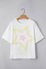 White Star Layered Patched Graphic Drop Shoulder Half Sleeve Loose Tee White Star Layered Patched Graphic Drop Shoulder Half Sleeve Loose Tee