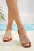 Beige Rhinestone Mesh Square Toe Flat Slippers