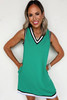 Mint Green Color Contrast Trim V Neck Shift Sleeveless Mini Dress