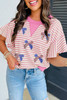 Sachet Pink Sequined American Flag Bow Patched Striped Ruffled Sleeve Blouse Sachet Pink Sequined American Flag Bow Patched Striped Ruffled Sleeve Blouse
