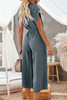 Blue Dolman Button Belted V Neck Wide Leg Pocketed Jumpsuit