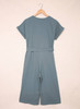 Blue Dolman Button Belted V Neck Wide Leg Pocketed Jumpsuit