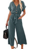 Blue Dolman Button Belted V Neck Wide Leg Pocketed Jumpsuit