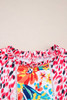 Red Floral Mixed Print Ruffle Cap Sleeve Blouse