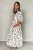 Khaki Floral Puff Sleeve V Neck Buttoned Front Maxi Dress