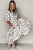 Khaki Floral Puff Sleeve V Neck Buttoned Front Maxi Dress