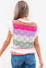 Rose Stripe Colorblock Hollowed Knit Scallop Edge Sweater Vest