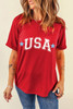 Red Star USA Print Crewneck Patriotic T Shirt