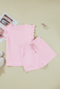 Pink Bow Jacquard Ruffle Sleeve Short 2pcs Outfit
