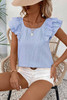 Beau Blue Textured Bow Knot Frilled Butterfly Sleeve Blouse