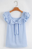 Beau Blue Textured Bow Knot Frilled Butterfly Sleeve Blouse