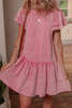 Sachet Pink Mineral Wash Raw Edge Ruffle Mini Dress