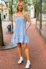 Beau Blue Bow Detail Spaghetti Straps Ruffle Hem Denim Short Dress