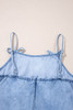 Beau Blue Bow Detail Spaghetti Straps Ruffle Hem Denim Short Dress