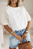 White Lace Crochet Short Sleeve Round Neck T Shirt