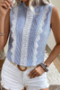 Sky Blue Stripe Lace Patchwork Crew Neck Tank Top