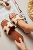 Coffee Faux Raffia Detail Hollowed Open Toe Slippers Coffee Faux Raffia Detail Hollowed Open Toe Slippers