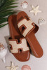 Coffee Faux Raffia Detail Hollowed Open Toe Slippers Coffee Faux Raffia Detail Hollowed Open Toe Slippers