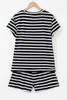 Black White Striped Short Sleeve Top and Shorts Set