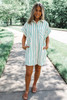 Mint Green St Patricks Striped Wide Short Sleeve Shift Mini Shirt Dress