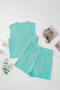 Mint Green Ribbed Button V Neck Tank Top and Shorts Set