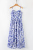 Sky Blue Floral Print Spaghetti Strap High Waist Maxi Dress