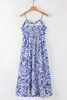 Sky Blue Floral Print Spaghetti Strap High Waist Maxi Dress