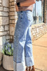 Ashleigh Blue Mineral Wash Bottom Cuff Distressed Wide Leg Jeans