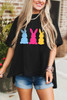 Black Bunny Graphic Drop Shoulder Hi Low Casual Tee Black Bunny Graphic Drop Shoulder Hi Low Casual Tee