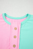 Mint Green Two Tone Half Buttons Collared T Shirt